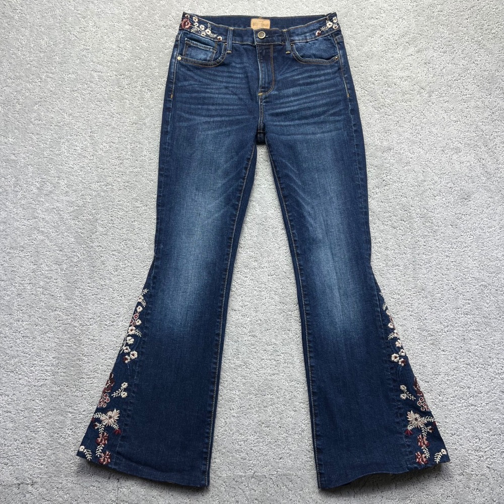 Driftwood Flare Jeans Womens 26x29 Blue Denim Floral Embroidered Boho Farrah